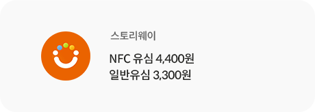 스토리웨이 NFC 유심 4,400원 일반유심 3,300원